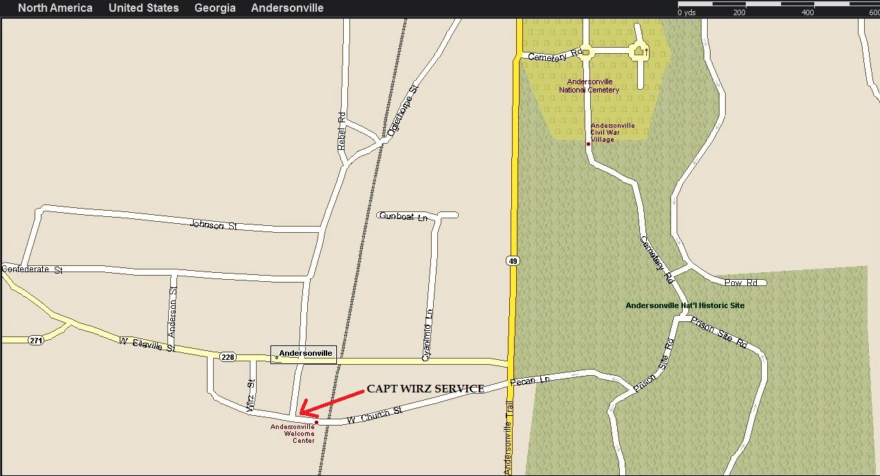 Map of Andersonville, GA Capt Wirz memorial service Map of Andersonville, GA Capt Wirz memorial service