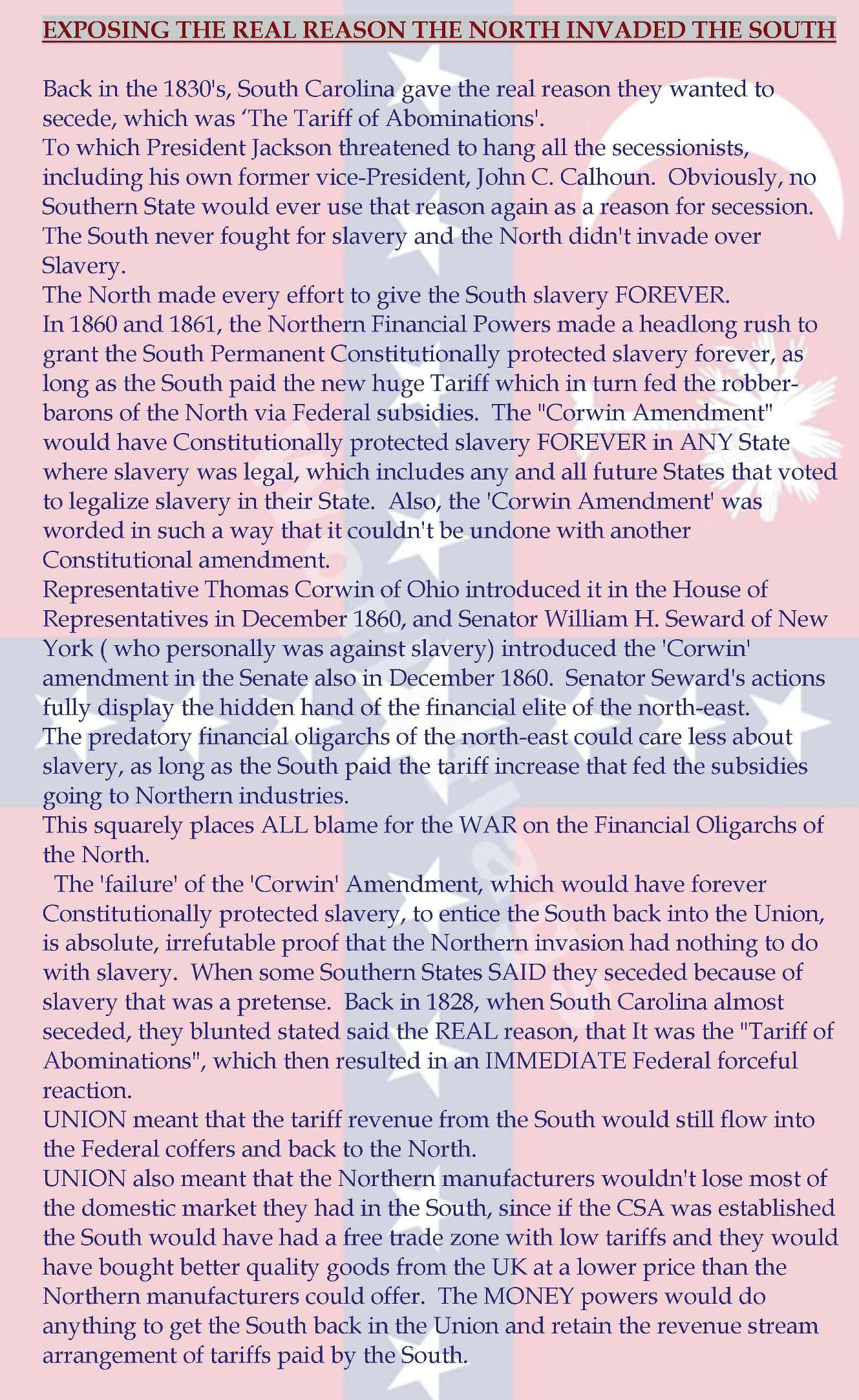 Back in the 1830s South Carolina gave the real reason they wanted to secede Back in the 1830s South Carolina gave the real reason they wanted to secede